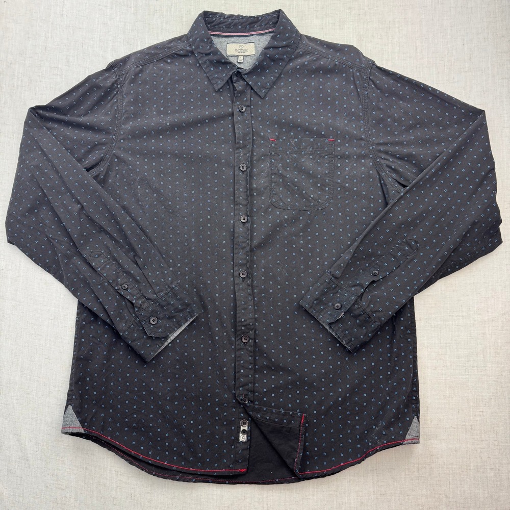 Burnside Button Down Shirt Mens Large Black Blue Micro Floral Cotton Indie